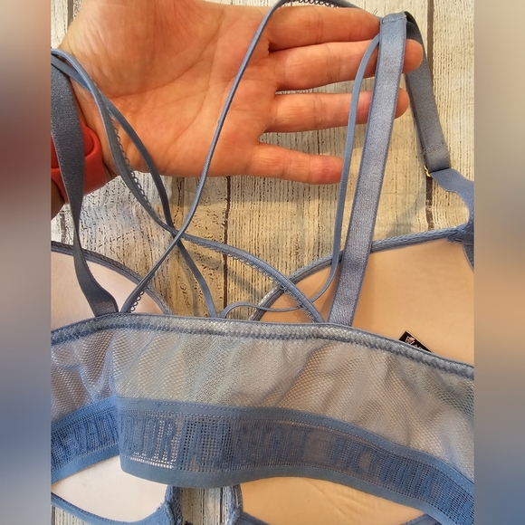 Victoria's Secret Size 34D Very Sexy Push Up Front Close Blue Lace Overlay Bra - Picture 4 of 7